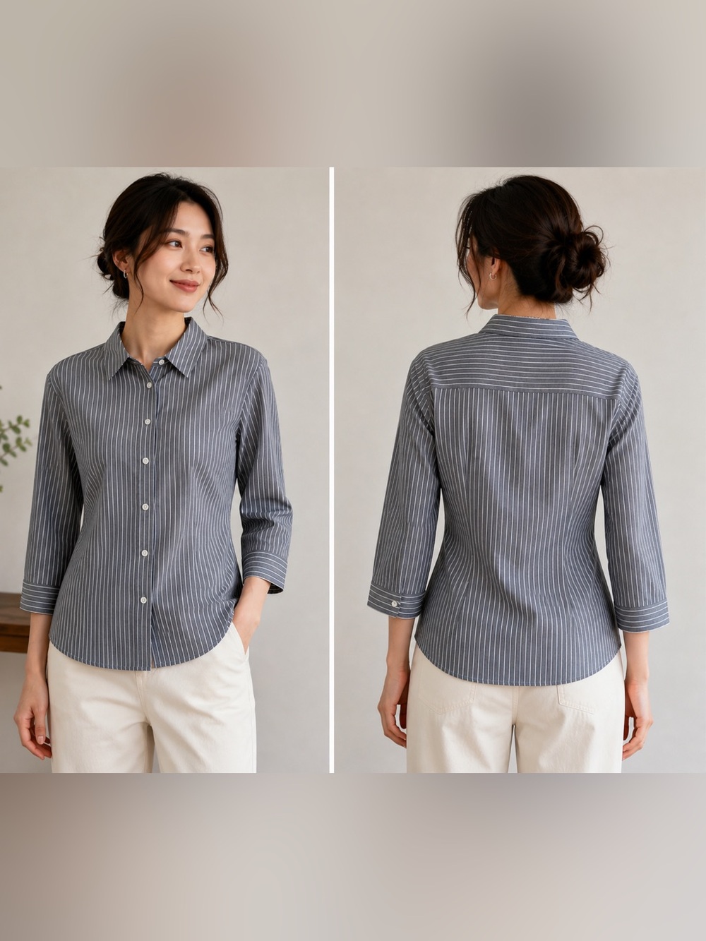 Talbots Grey and White Pinstripe Shirt Size 18 NWT